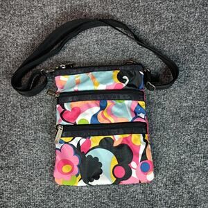 LeSportsac Triple Zip Crossbody Bag Multicolor Floral Abstract Print Travel
